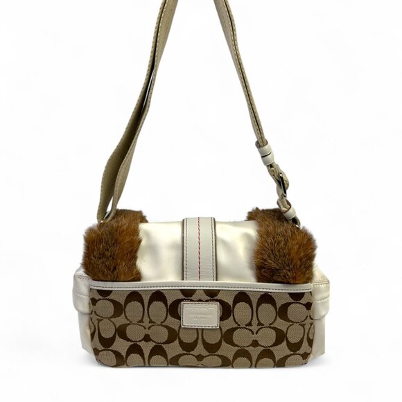Coach Rabbit Fur Signature Ski Flap Shoulder Bag - Picture 6 of 16
